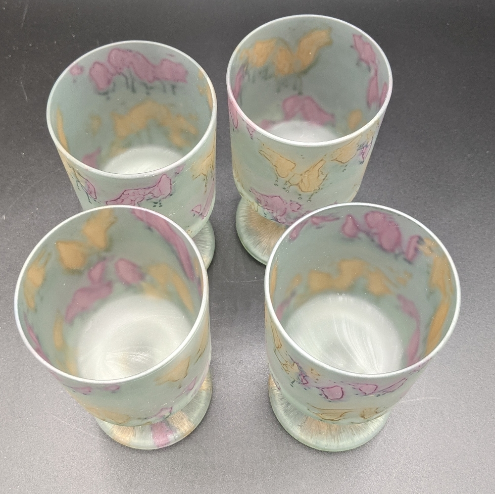 Watercolor Satin Glass Goblets Set From Israel - Picture 4 of 10